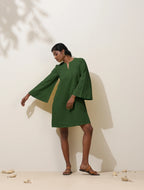 trueBrowns Green Cotton Blend Short Dress | Grocsy