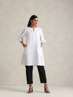 trueBrowns White Cotton Blend Short Kurta | Grocsy