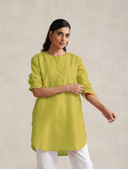 trueBrowns Lime Cotton Blend Short Kurta | Grocsy