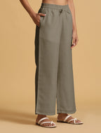 trueBrowns Olive Cotton Blend Elasticated Drawstring Straight Pants | Grocsy