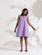 trueBrowns Lilac Cotton Blend Short Dress | Grocsy