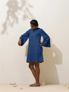 trueBrowns Blue Cotton Blend Short Dress | Grocsy