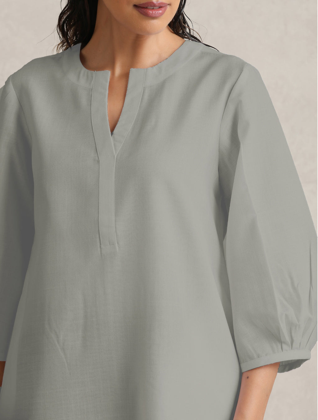 trueBrowns Grey Cotton Blend Short Kurta | Grocsy