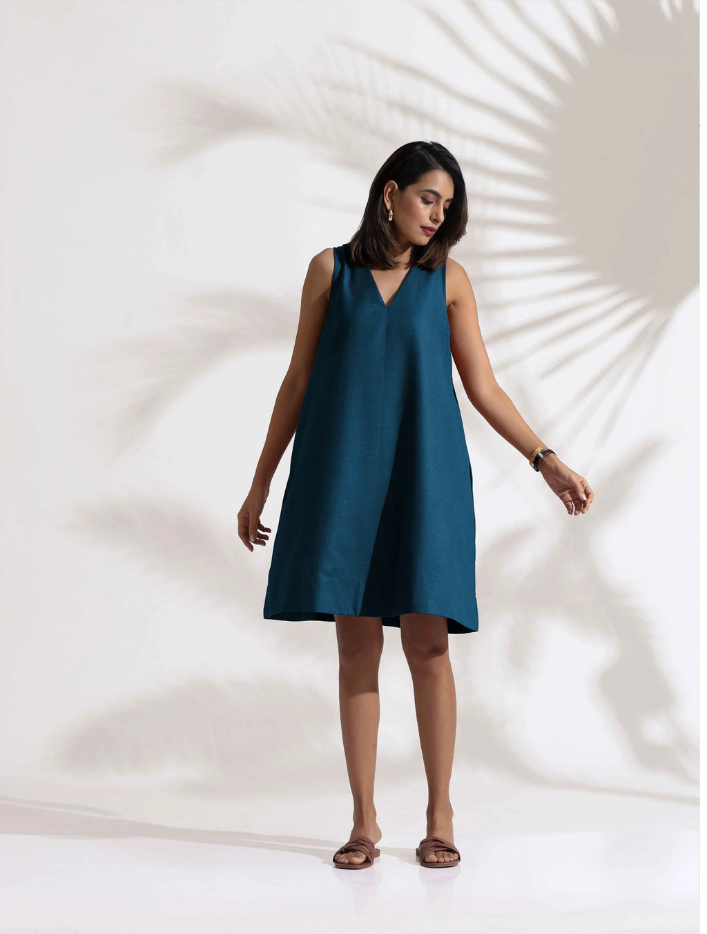 trueBrowns Dark Blue Cotton Blend Short Dress | Grocsy
