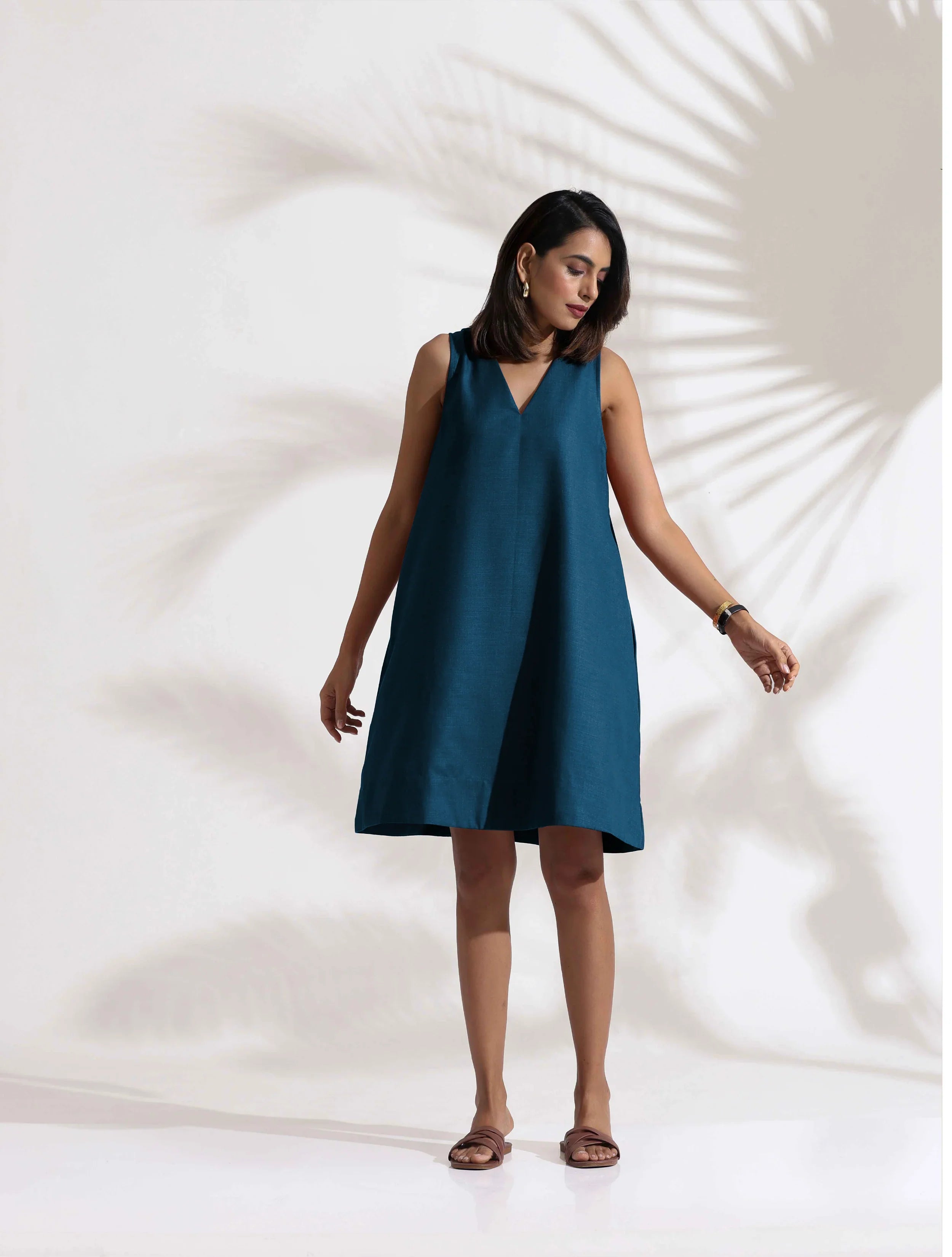 trueBrowns Dark Blue Cotton Blend Short Dress | Grocsy