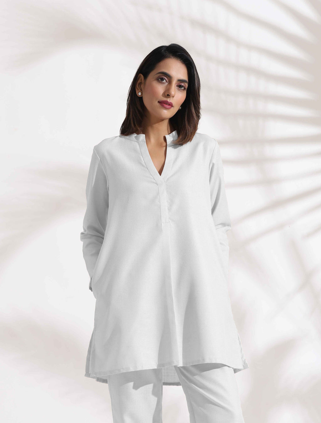 trueBrowns White Cotton Blend Kurta Co-ord Set | Grocsy