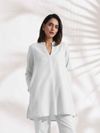 trueBrowns White Cotton Blend Kurta Co-ord Set | Grocsy