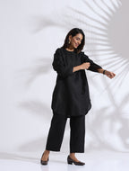trueBrowns Black Slub Kurta Co-ord Set | Grocsy