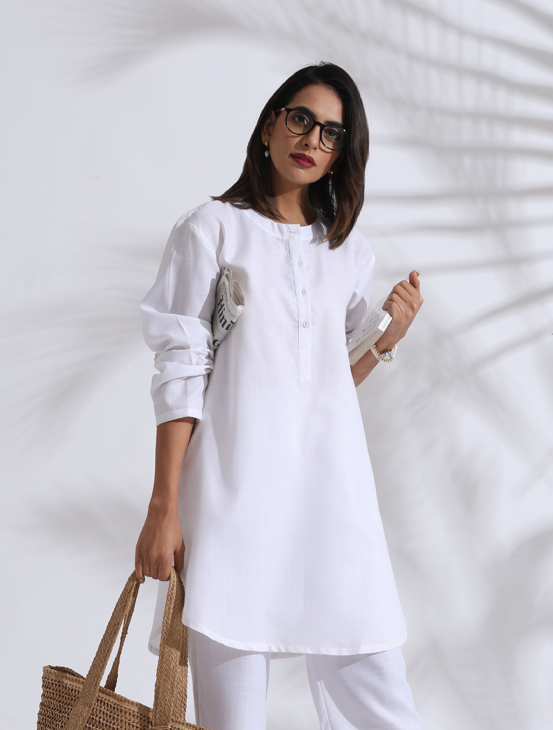 trueBrowns White Slub Kurta Co-ord Set | Grocsy