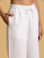 trueBrowns White Cotton Blend Elasticated Drawstring Straight Pants | Grocsy