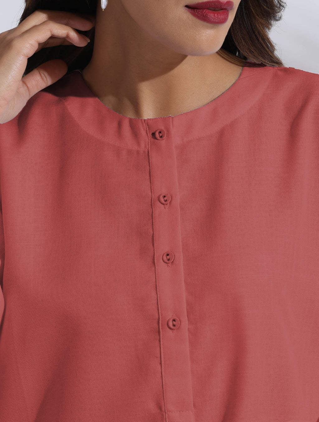 trueBrowns Pink Cotton Blend Pleated Kurta Co-ord Set | Grocsy