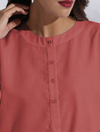 trueBrowns Pink Cotton Blend Pleated Kurta Co-ord Set | Grocsy
