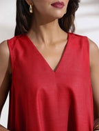 trueBrowns Red Cotton Blend Short Dress | Grocsy