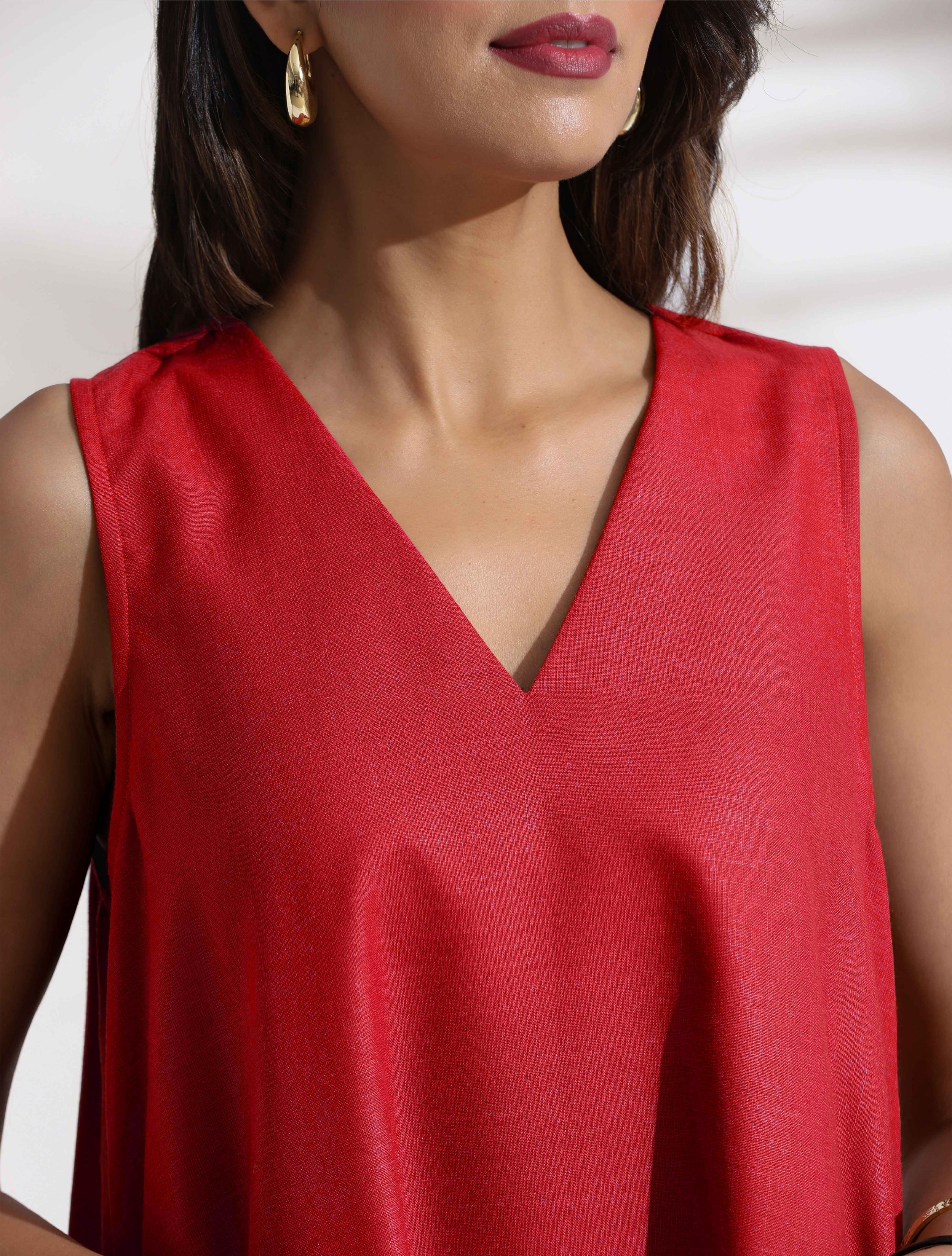 trueBrowns Red Cotton Blend Short Dress | Grocsy