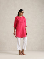 trueBrowns Fuchsia Cotton Blend Short Kurta | Grocsy