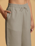 trueBrowns Grey Cotton Blend Elasticated Drawstring Straight Pants | Grocsy
