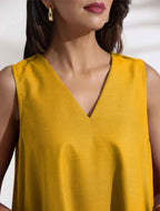 trueBrowns Mustard Cotton Blend Short Dress | Grocsy