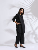 trueBrowns Black Slub Kurta Co-ord Set | Grocsy