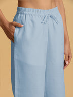 trueBrowns Light Blue Cotton Blend Straight Drawstring Pants | Grocsy