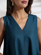 trueBrowns Dark Blue Cotton Blend Short Dress | Grocsy