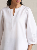 trueBrowns White Cotton Blend Short Kurta | Grocsy