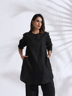 trueBrowns Black Slub Kurta Co-ord Set | Grocsy