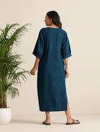 trueBrowns Blue Cotton Blend Long Dress | Grocsy
