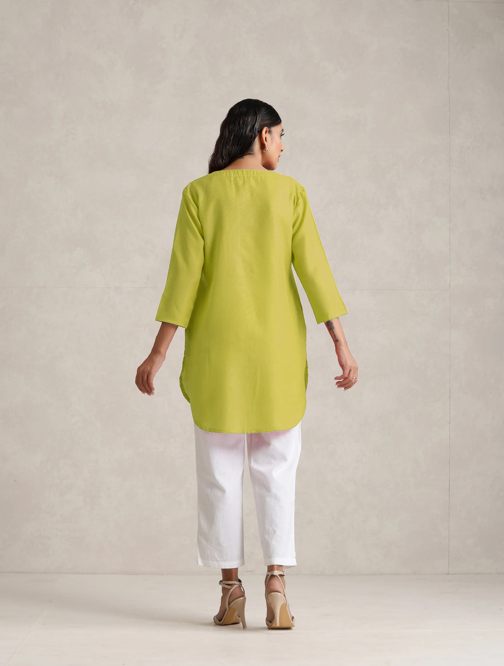 trueBrowns Lime Cotton Blend Short Kurta | Grocsy