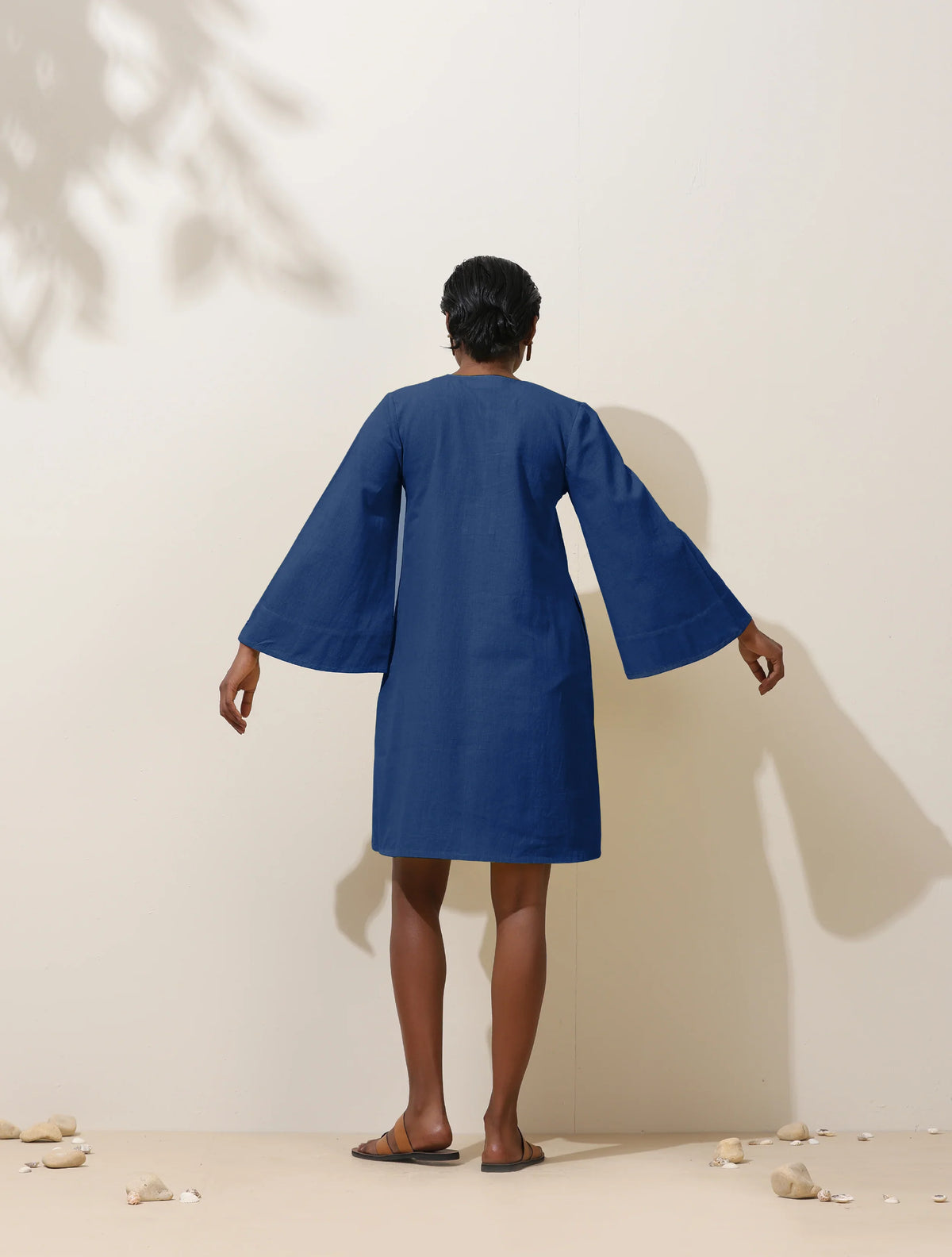 trueBrowns Blue Cotton Blend Short Dress | Grocsy