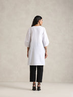 trueBrowns White Cotton Blend Short Kurta | Grocsy