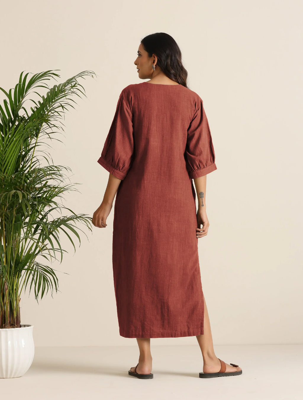 trueBrowns Rust Pink Cotton Blend Long Dress | Grocsy