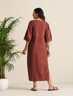 trueBrowns Rust Pink Cotton Blend Long Dress | Grocsy