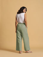 trueBrowns Mint Green Cotton Blend Elasticated Drawstring Straight Pants | Grocsy
