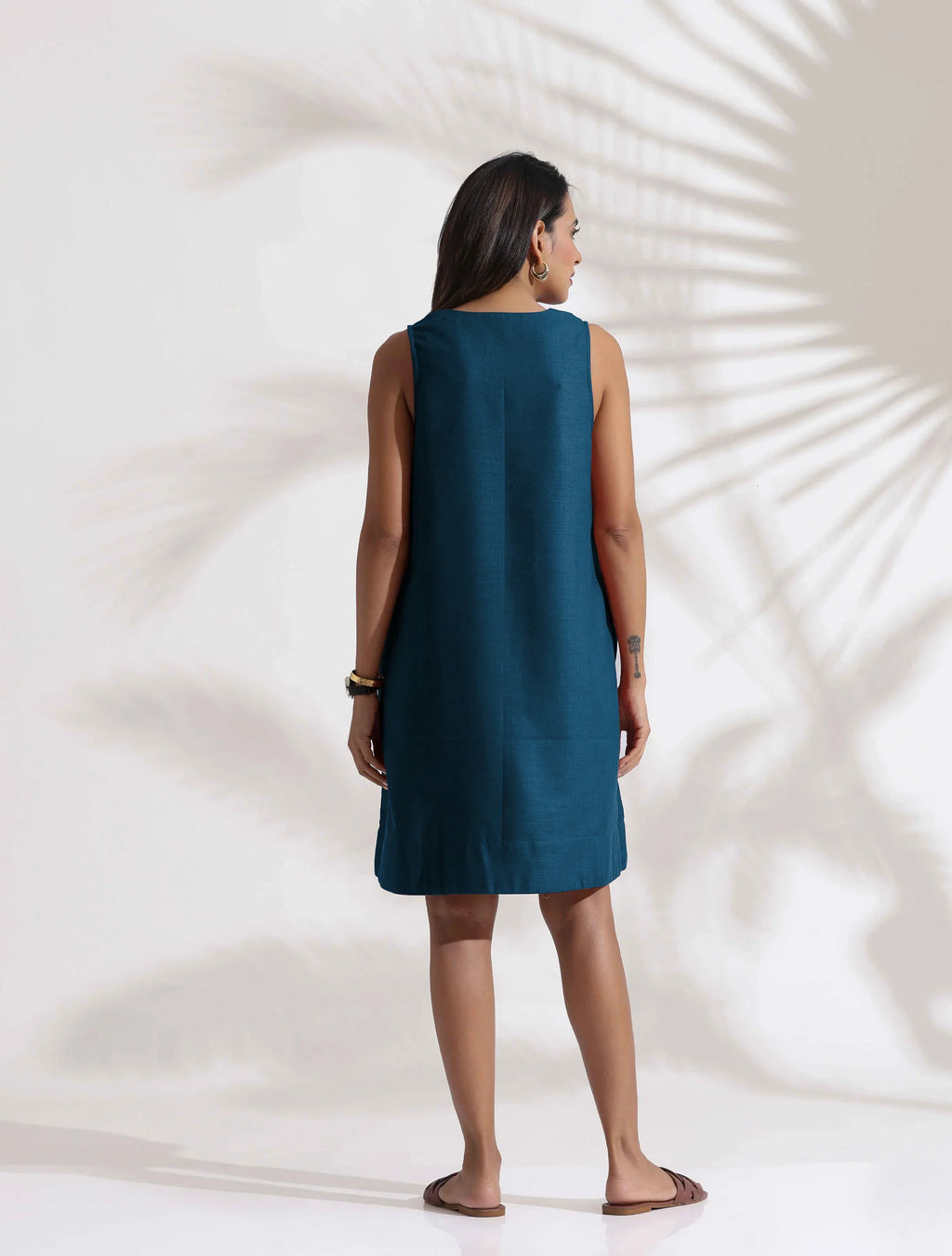 trueBrowns Dark Blue Cotton Blend Short Dress | Grocsy