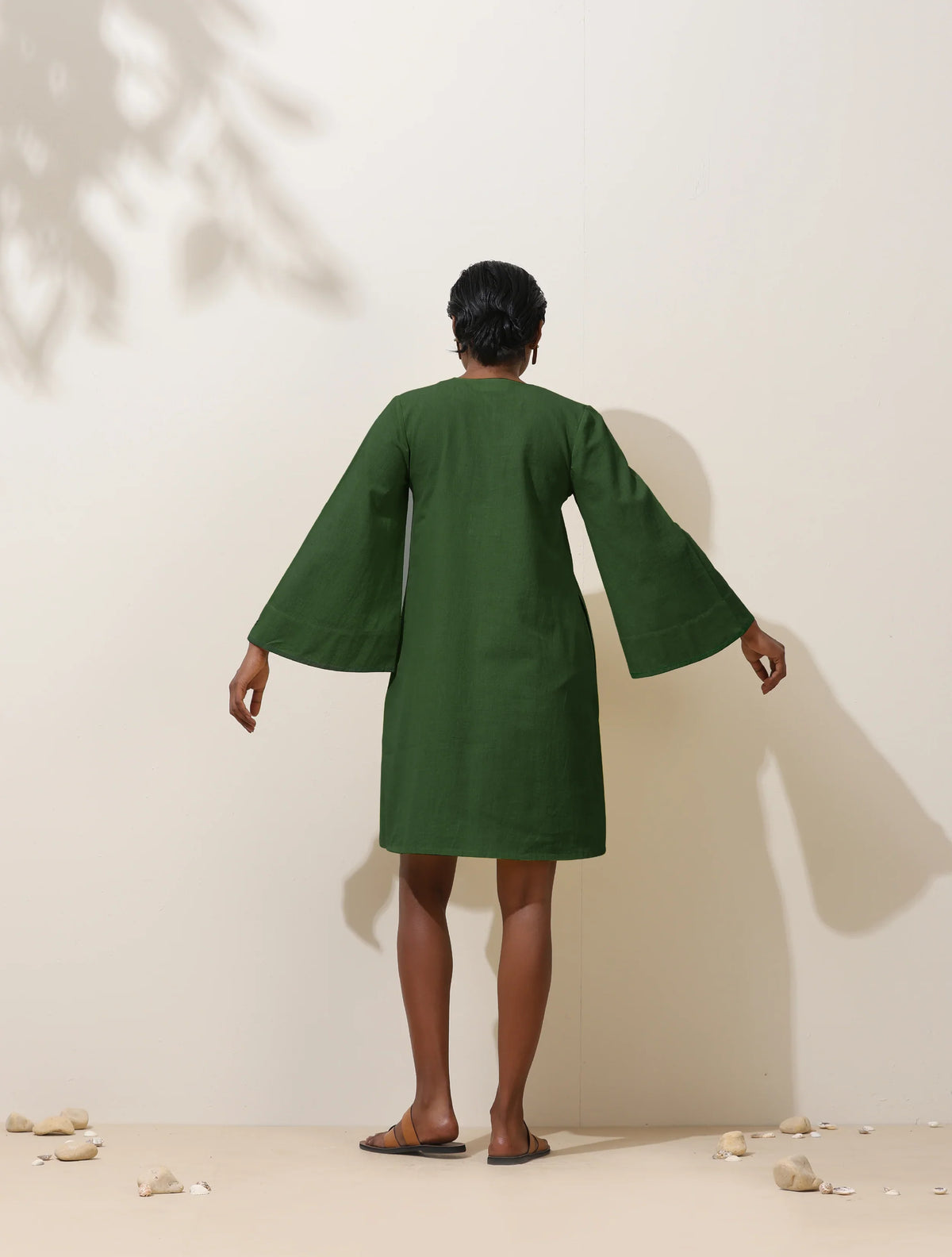 trueBrowns Green Cotton Blend Short Dress | Grocsy
