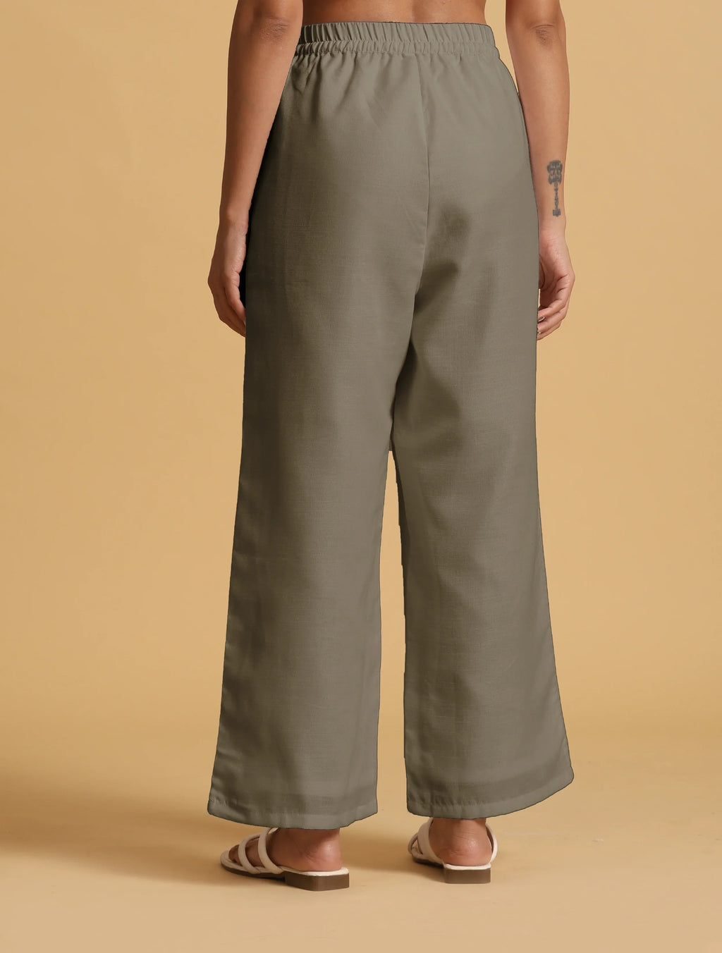 trueBrowns Olive Cotton Blend Elasticated Drawstring Straight Pants | Grocsy