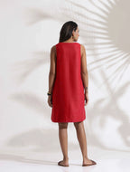 trueBrowns Red Cotton Blend Short Dress | Grocsy