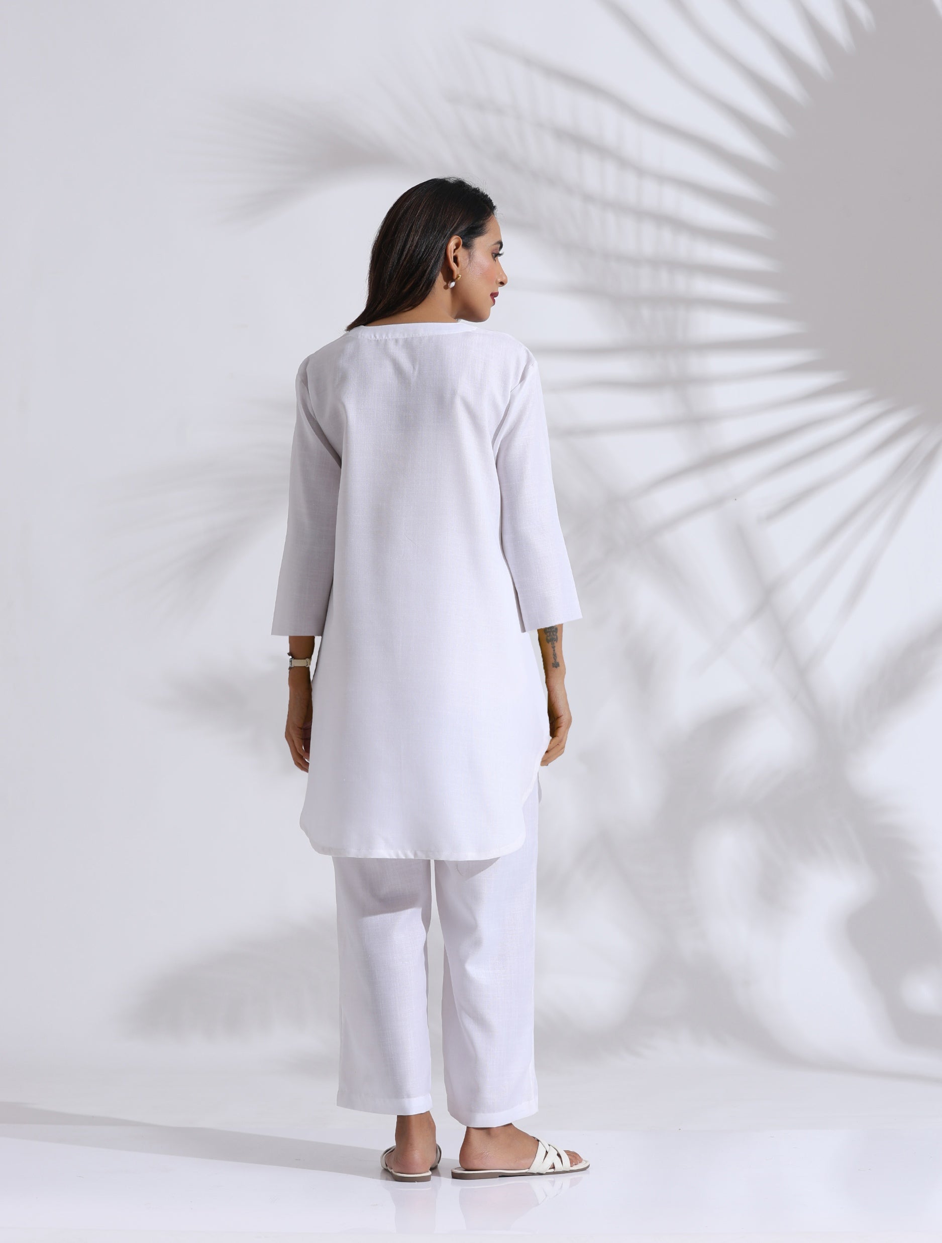 trueBrowns White Slub Kurta Co-ord Set | Grocsy