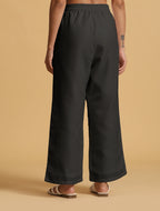 trueBrowns Black Cotton Blend Elasticated Drawstring Straight Pants | Grocsy