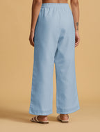 trueBrowns Light Blue Cotton Blend Straight Drawstring Pants | Grocsy