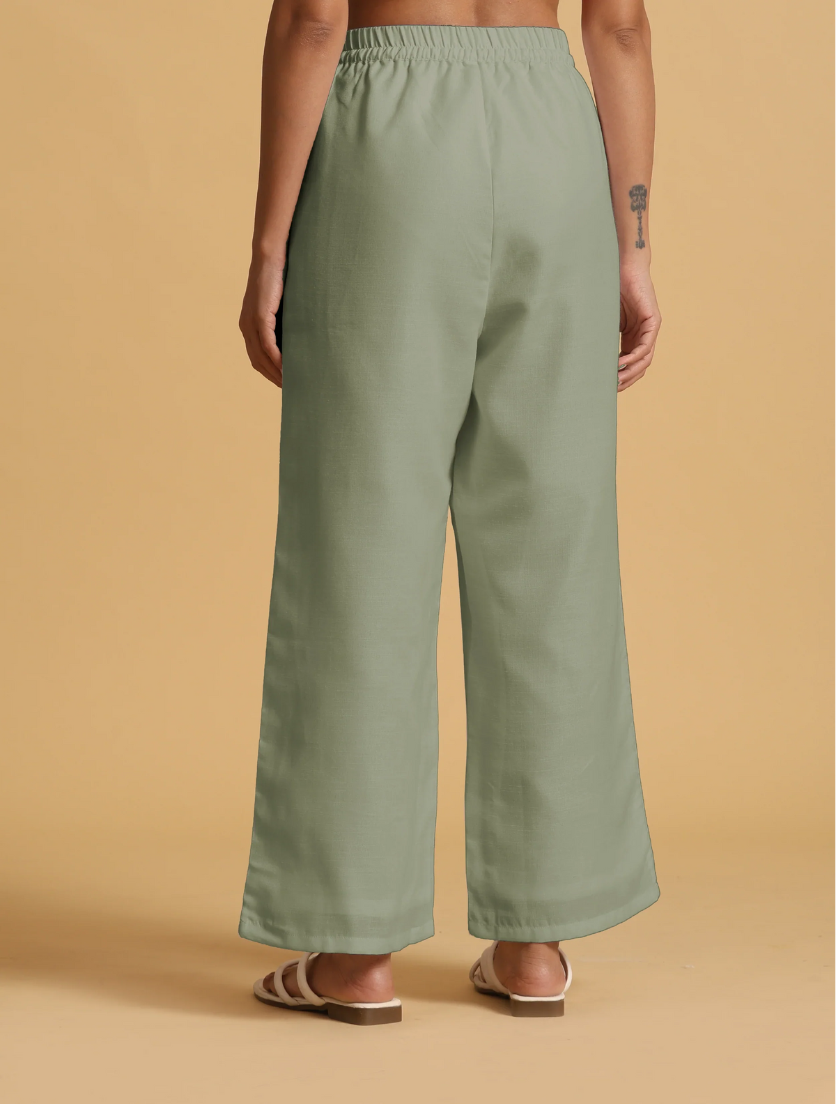 trueBrowns Mint Green Cotton Blend Elasticated Drawstring Straight Pants | Grocsy