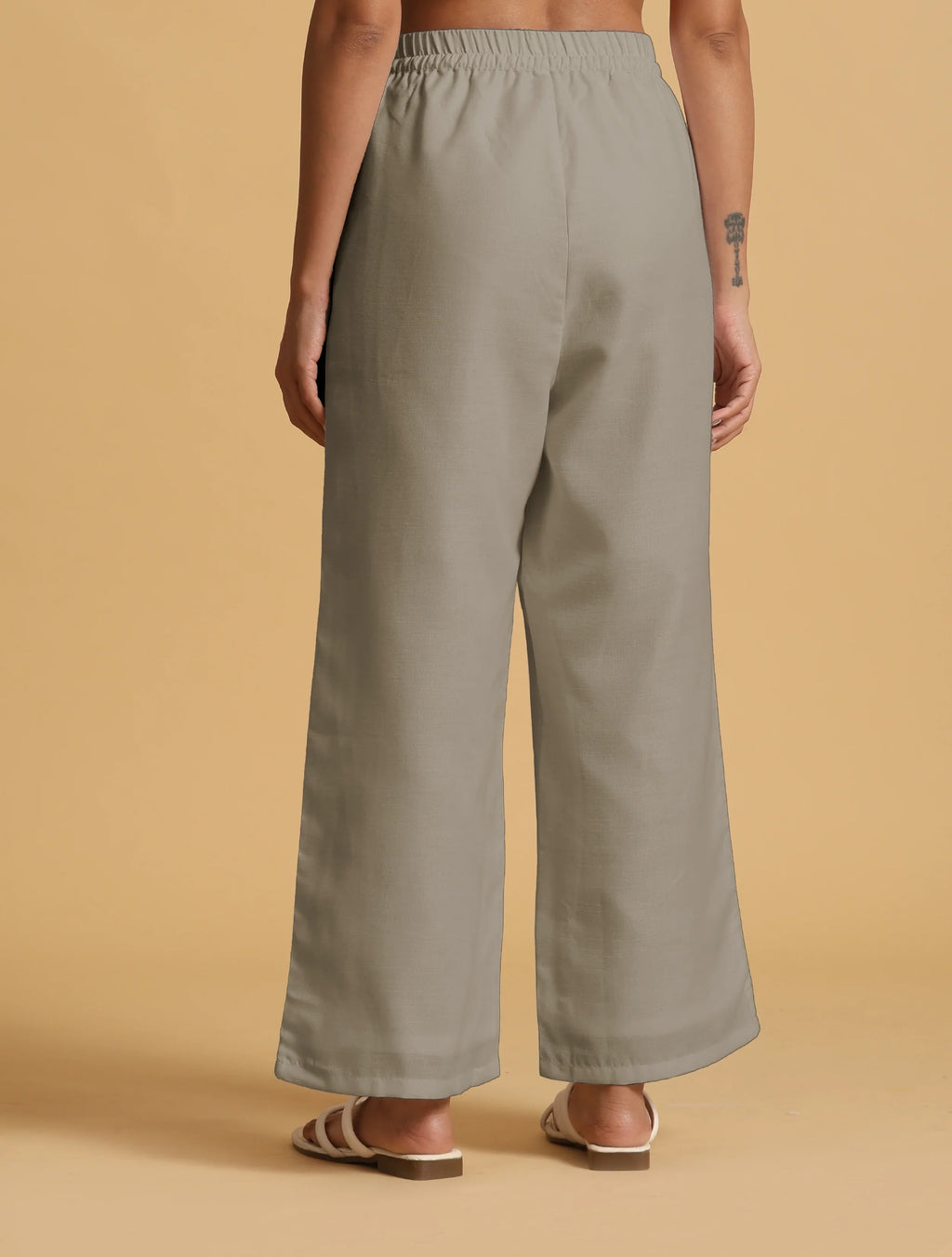 trueBrowns Grey Cotton Blend Elasticated Drawstring Straight Pants | Grocsy