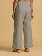 trueBrowns Grey Cotton Blend Elasticated Drawstring Straight Pants | Grocsy
