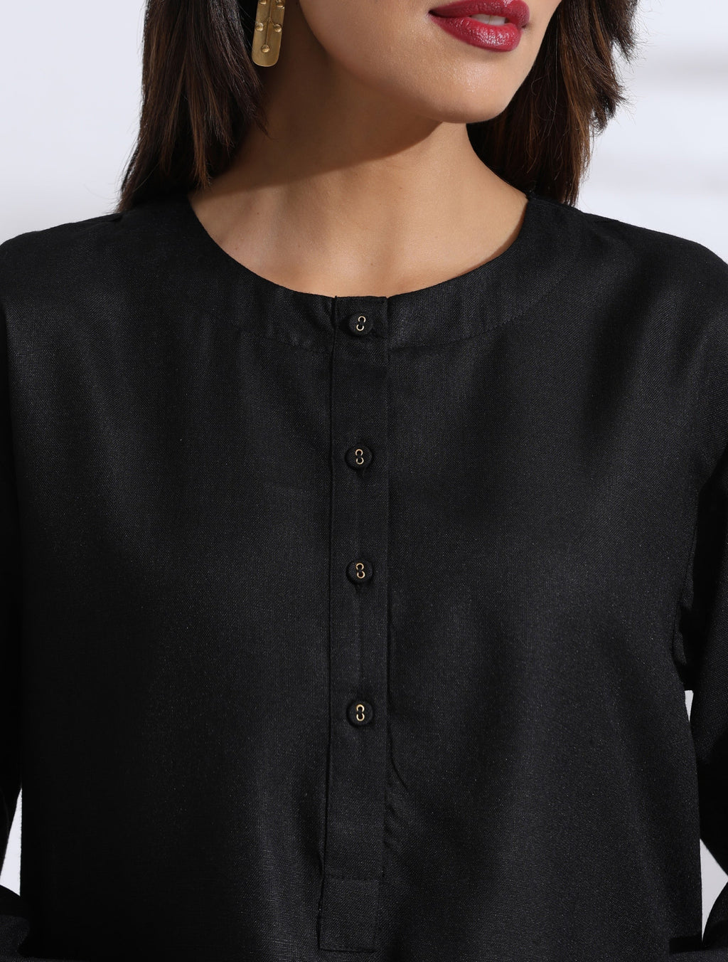 trueBrowns Black Slub Kurta Co-ord Set | Grocsy