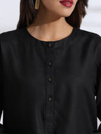 trueBrowns Black Slub Kurta Co-ord Set | Grocsy