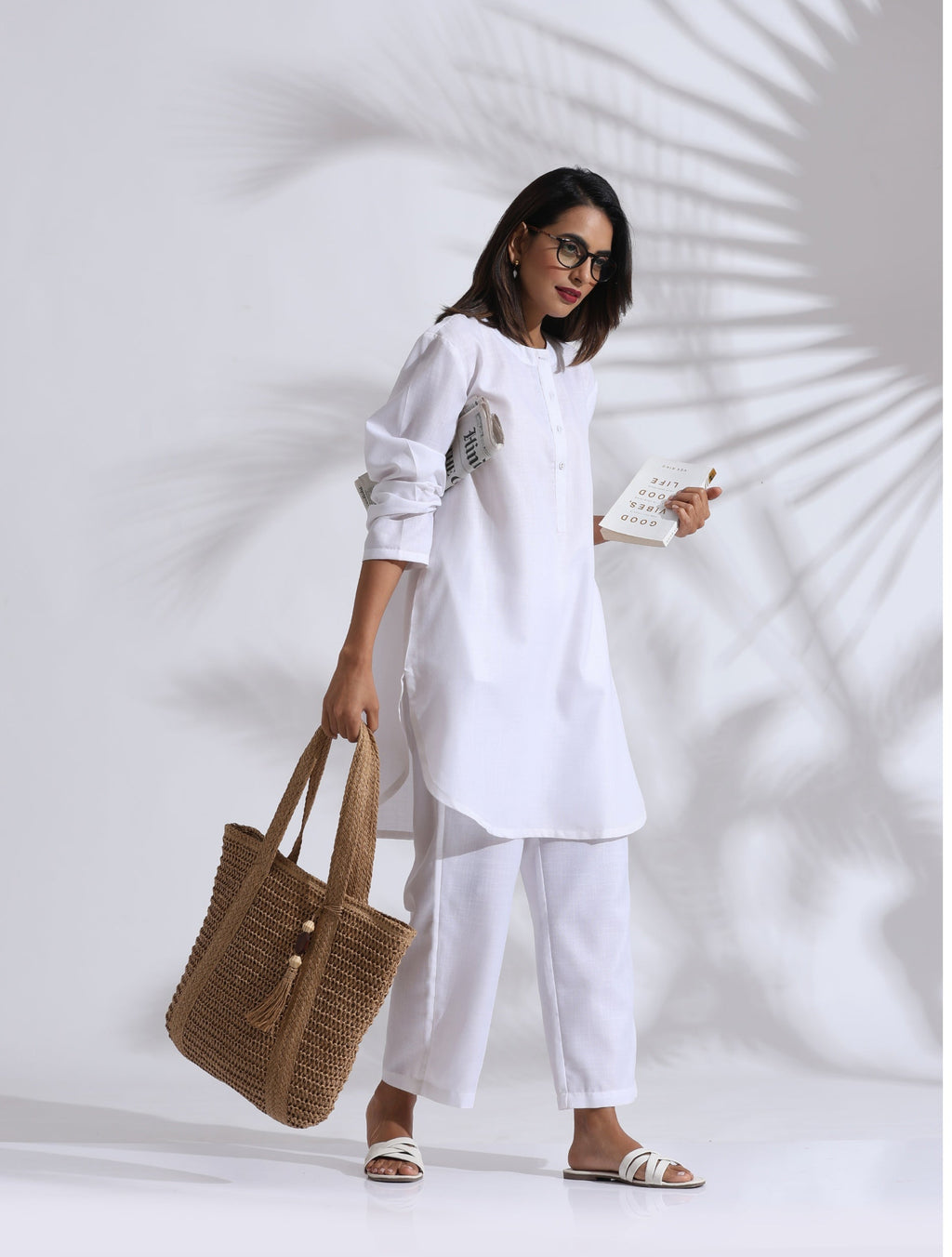 trueBrowns White Slub Kurta Co-ord Set | Grocsy