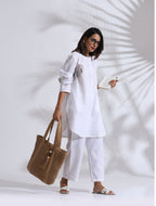 trueBrowns White Slub Kurta Co-ord Set | Grocsy