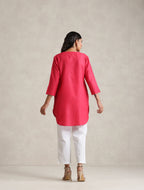 trueBrowns Fuchsia Cotton Blend Short Kurta | Grocsy