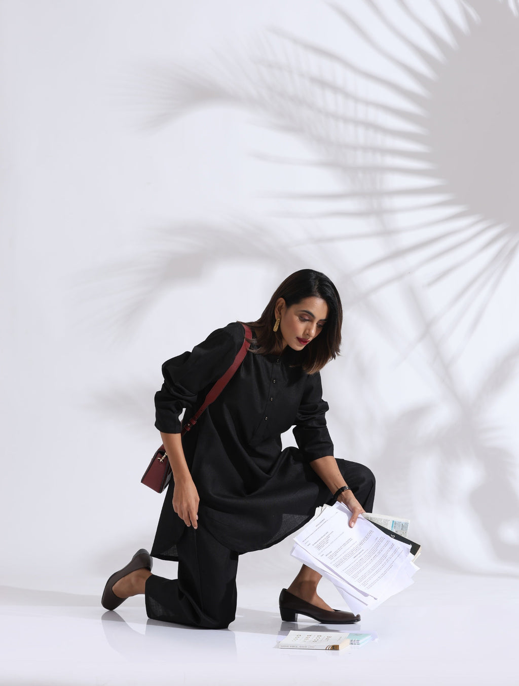 trueBrowns Black Slub Kurta Co-ord Set | Grocsy
