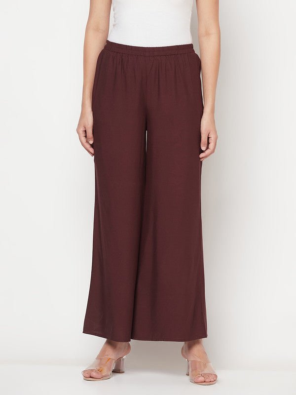 Aniyah Rayon Flared Slip-On Coffee Color Palazzo | Grocsy